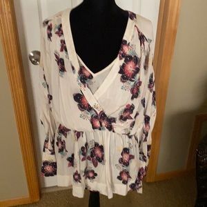 Free People White Flower Shirt